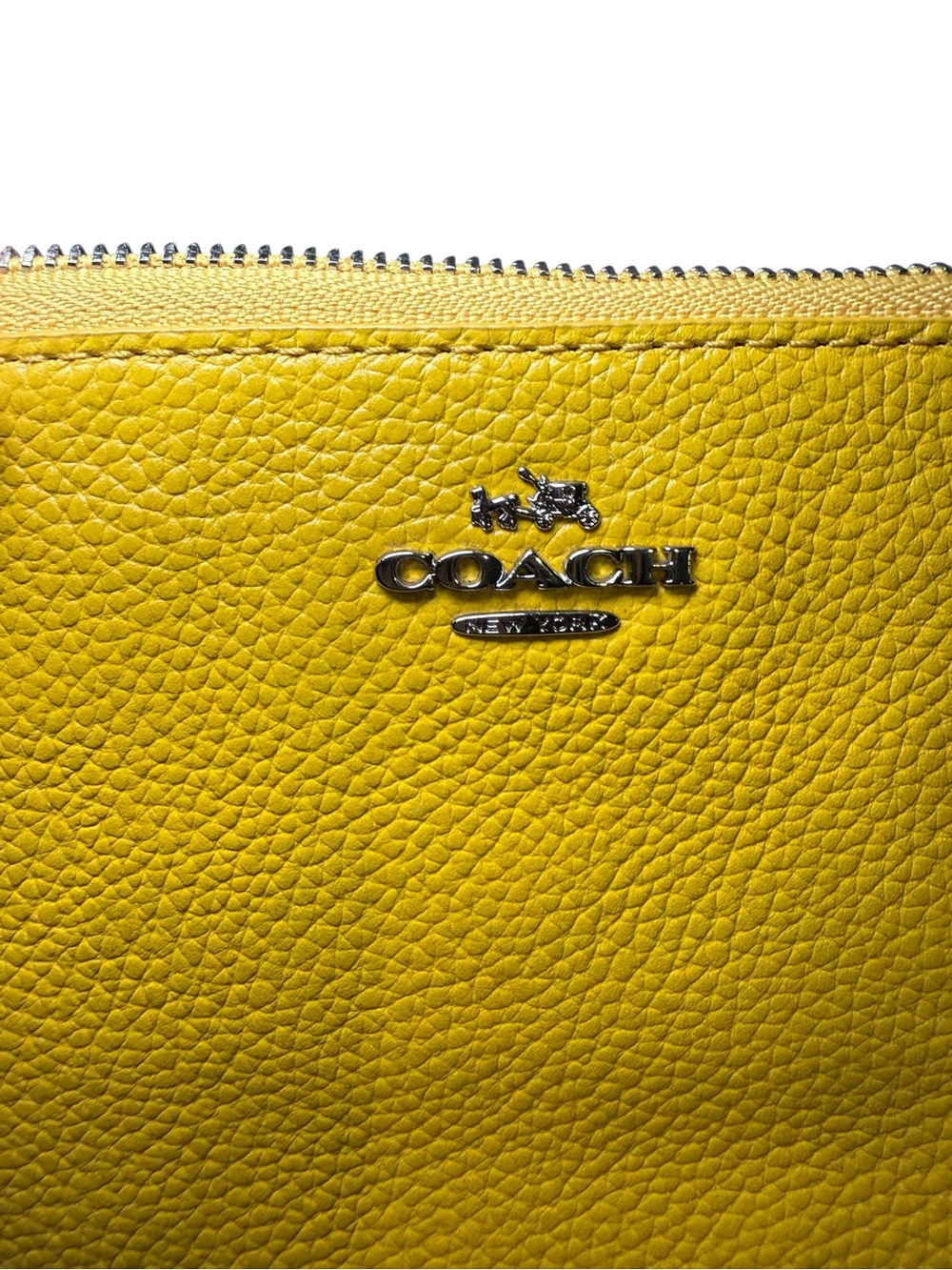 Coach Pebble Leather Corner Zip Wristlet with Sherpa Trim Honeycomb Yellow - Picture 11 of 12